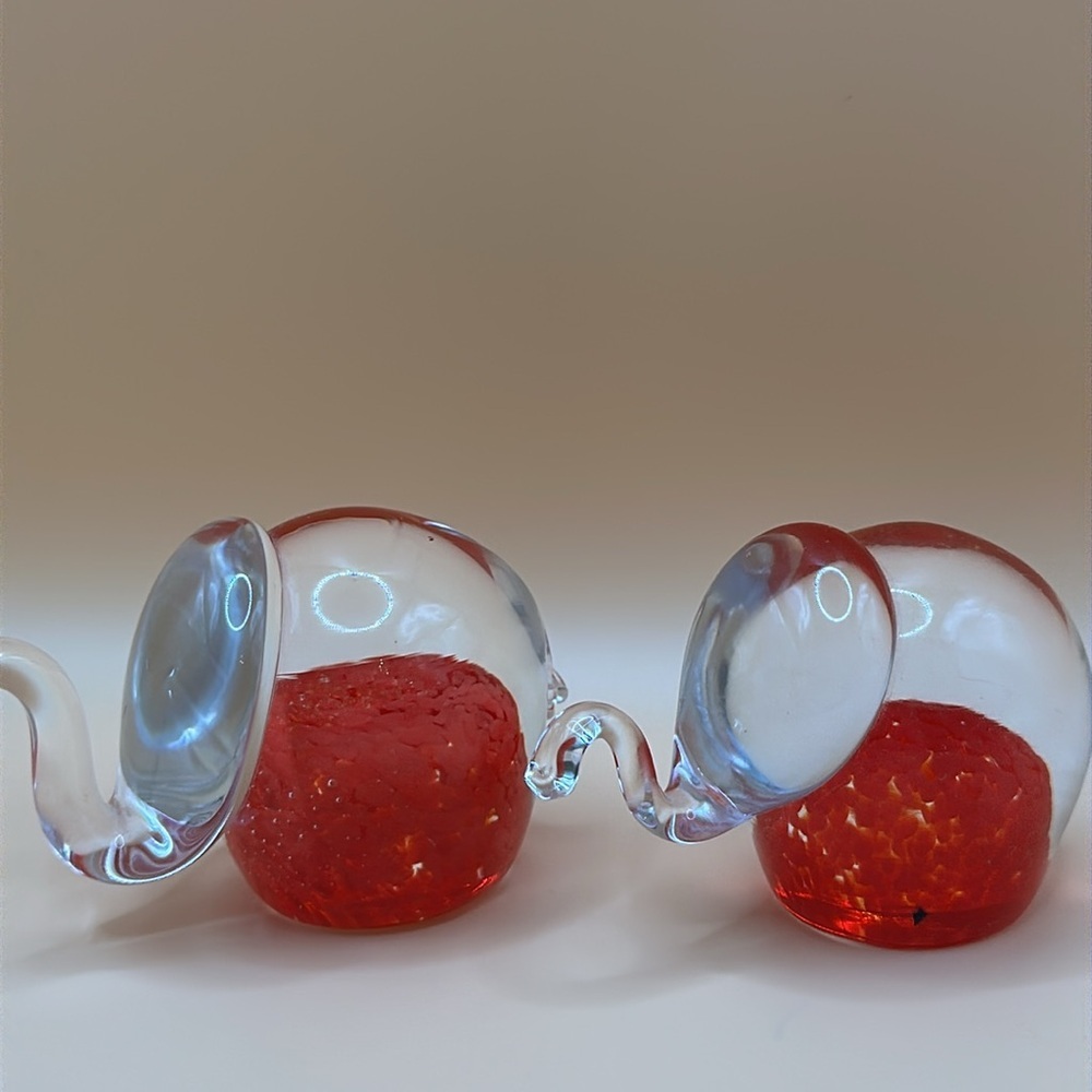 Set of 2 Chech glass figurines happy good luck elephants red.